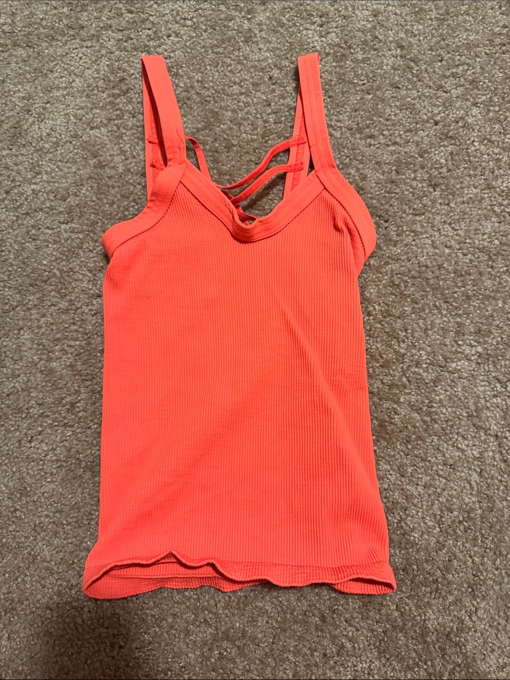 Free People Ribbed Strappy Tank in Bright Coral